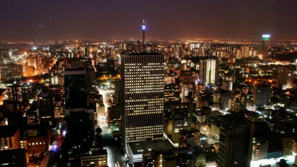 The Johannesburg central business district skyline at night