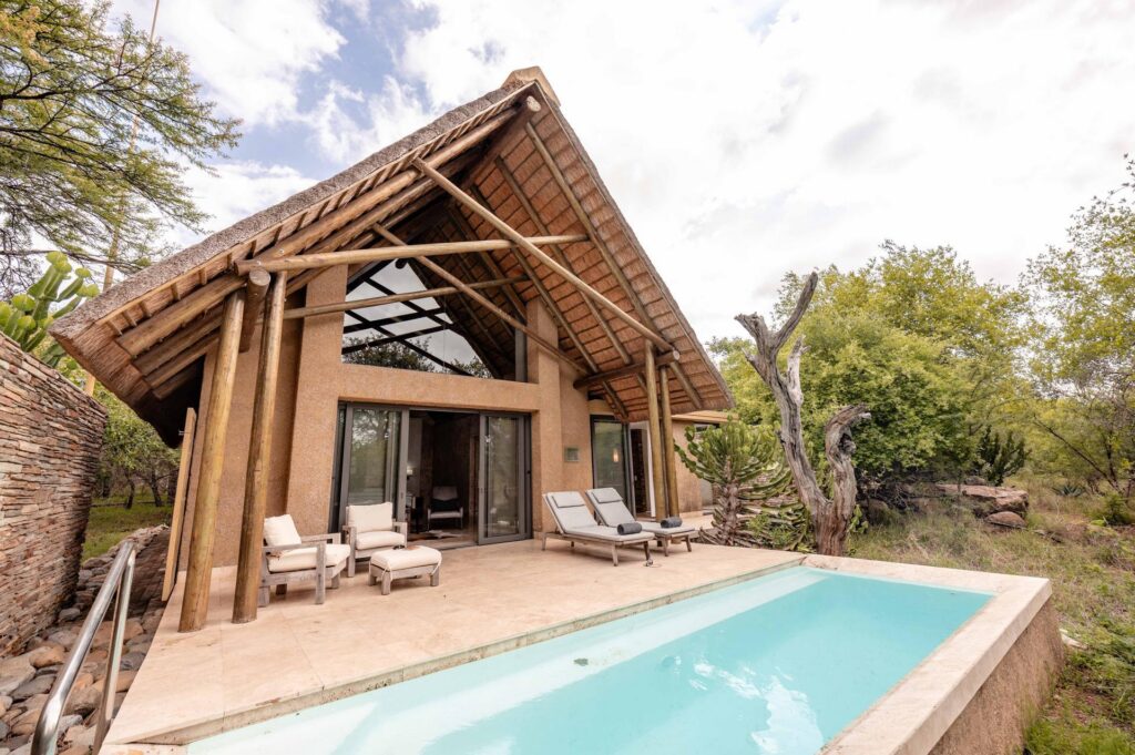 Kapama Southern Camp Luxury Villa with a private plunge pool and loungers